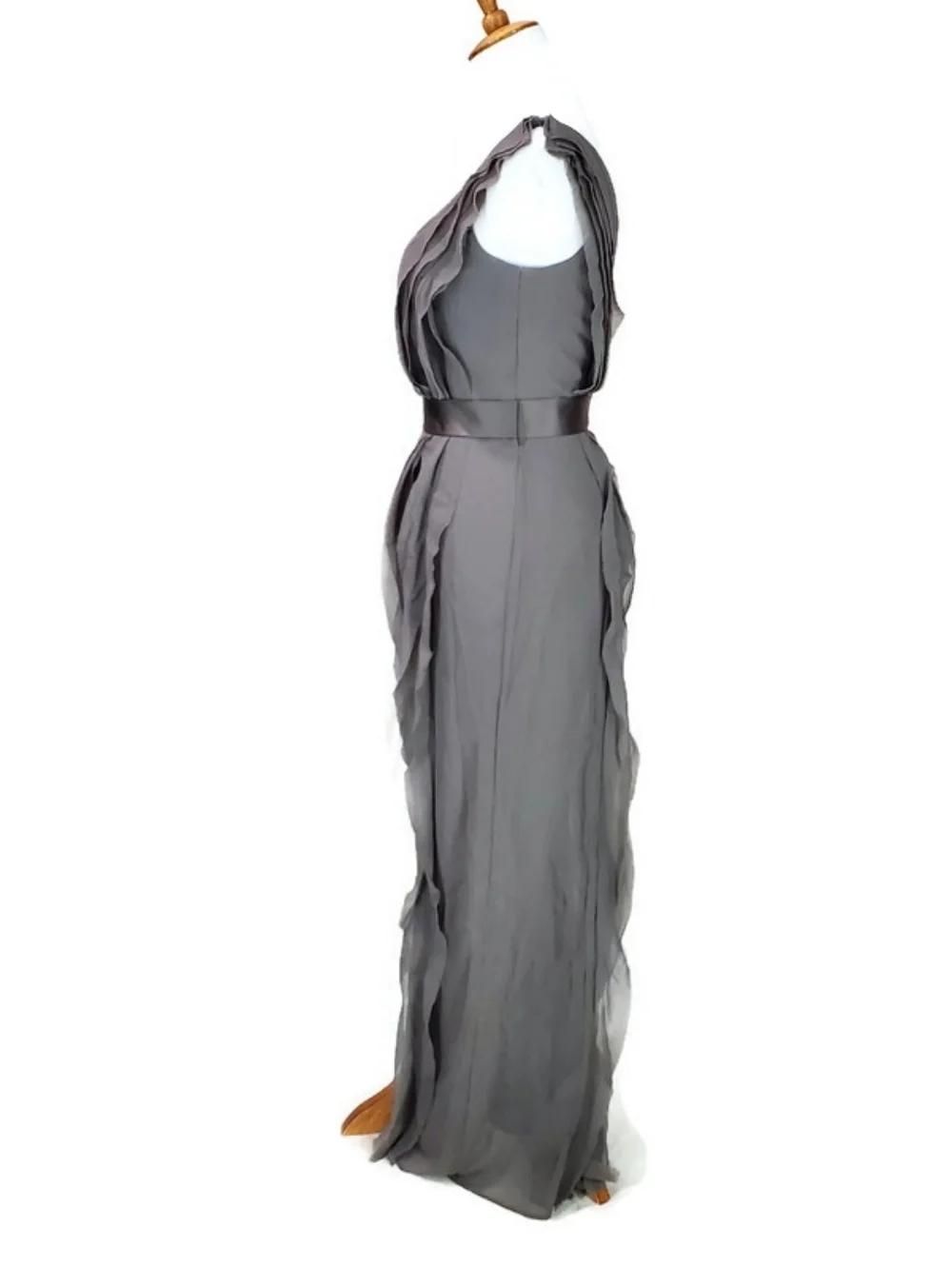 White by Vera Wang One Shoulder Ruffle Gown Dress Bridesmaid Wedding Gray Sz 2 - Picture 5 of 13